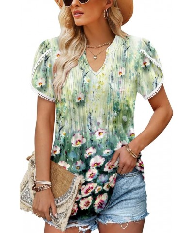 Womens Summer Tops Pleated Sleeveless Tunic Tank Tops Short Sleeve Tops Shirts 2-watercolor $11.75 Tops