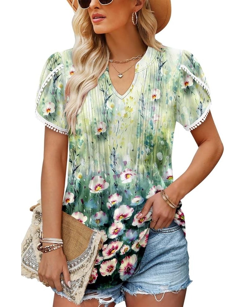 Womens Summer Tops Pleated Sleeveless Tunic Tank Tops Short Sleeve Tops Shirts 2-watercolor $11.75 Tops