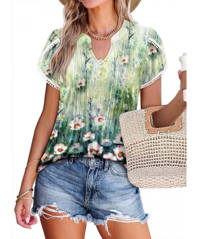 Womens Summer Tops Pleated Sleeveless Tunic Tank Tops Short Sleeve Tops Shirts 2-watercolor $11.75 Tops