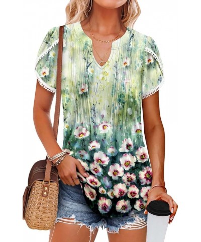 Womens Summer Tops Pleated Sleeveless Tunic Tank Tops Short Sleeve Tops Shirts 2-watercolor $11.75 Tops