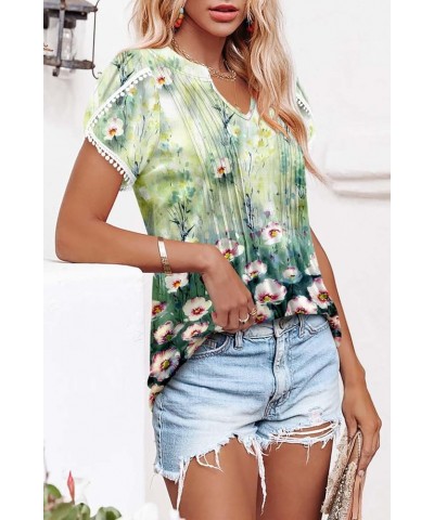 Womens Summer Tops Pleated Sleeveless Tunic Tank Tops Short Sleeve Tops Shirts 2-watercolor $11.75 Tops