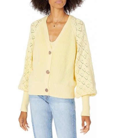 Women's Divya Pointelle Full Sleeve Cardigan Sweater Pastel Yellow $30.74 Sweaters