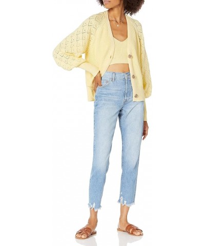 Women's Divya Pointelle Full Sleeve Cardigan Sweater Pastel Yellow $30.74 Sweaters