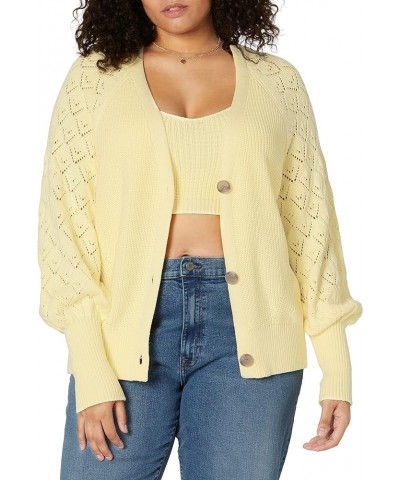 Women's Divya Pointelle Full Sleeve Cardigan Sweater Pastel Yellow $30.74 Sweaters