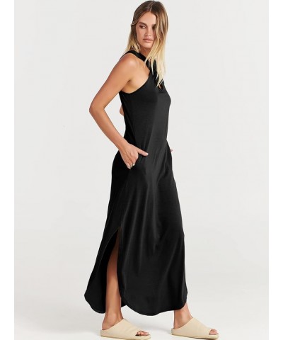 Women’s Casual Summer Maxi Dress Criss Cross Slit Side Sleeveless Loose Beach Long Sundress with Pockets Black $16.77 Dresses