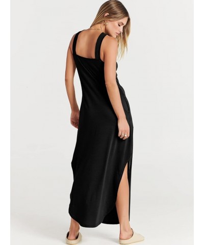 Women’s Casual Summer Maxi Dress Criss Cross Slit Side Sleeveless Loose Beach Long Sundress with Pockets Black $16.77 Dresses