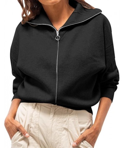 Womens Open Front Oversized Cardigan Sweaters Long Sleeve Zip Up Sweater Lapel Knit Casual Jacket Black $9.24 Sweaters