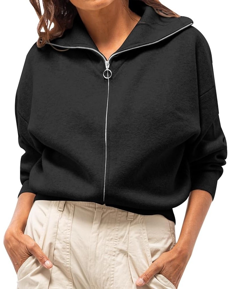 Womens Open Front Oversized Cardigan Sweaters Long Sleeve Zip Up Sweater Lapel Knit Casual Jacket Black $9.24 Sweaters