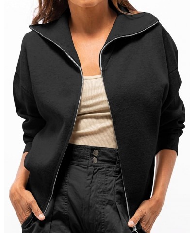 Womens Open Front Oversized Cardigan Sweaters Long Sleeve Zip Up Sweater Lapel Knit Casual Jacket Black $9.24 Sweaters