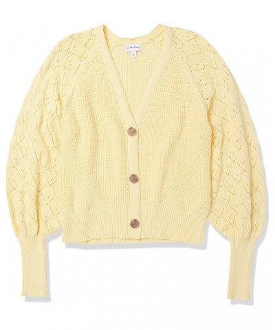 Women's Divya Pointelle Full Sleeve Cardigan Sweater Pastel Yellow $30.74 Sweaters