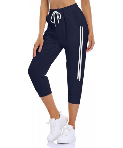 Women's Joggers Pants Workout Elastic High Waist Drawstring Active Athletic Sweatpants with Pockets Dark Blue $9.24 Activewear