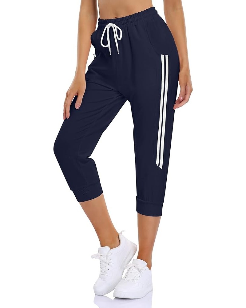 Women's Joggers Pants Workout Elastic High Waist Drawstring Active Athletic Sweatpants with Pockets Dark Blue $9.24 Activewear