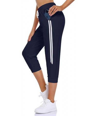 Women's Joggers Pants Workout Elastic High Waist Drawstring Active Athletic Sweatpants with Pockets Dark Blue $9.24 Activewear