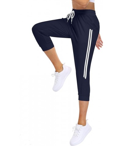 Women's Joggers Pants Workout Elastic High Waist Drawstring Active Athletic Sweatpants with Pockets Dark Blue $9.24 Activewear