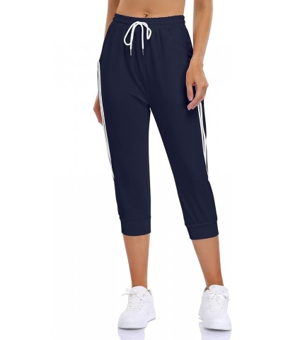 Women's Joggers Pants Workout Elastic High Waist Drawstring Active Athletic Sweatpants with Pockets Dark Blue $9.24 Activewear