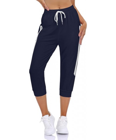 Women's Joggers Pants Workout Elastic High Waist Drawstring Active Athletic Sweatpants with Pockets Dark Blue $9.24 Activewear