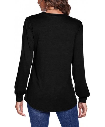 Womens Button Back Tops Balloon Sleeve Loose Casual Workout O Neck Blouses 00 Halloween Black $11.55 Tops