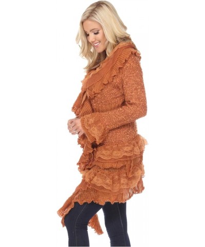 Women's Winter Casual Open Front Pom Pom Long Sleeve Crochet Knit Cardigan Sweater Rust $31.79 Blouses