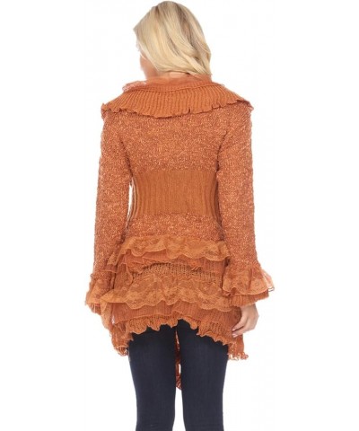 Women's Winter Casual Open Front Pom Pom Long Sleeve Crochet Knit Cardigan Sweater Rust $31.79 Blouses