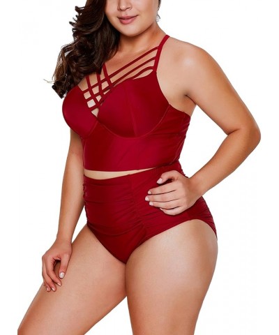 Women's 2 Piece Plus Size Swimwear High Waisted Tummy Control Swimsuit Bathing Suit Red $13.02 Swimsuits