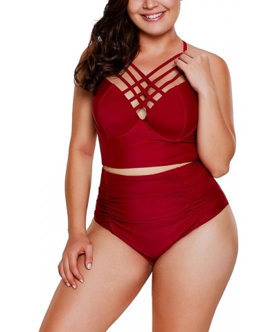 Women's 2 Piece Plus Size Swimwear High Waisted Tummy Control Swimsuit Bathing Suit Red $13.02 Swimsuits