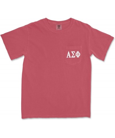 Alpha Sigma Phi Fraternity Comfort Colors Pocket Letters T-Shirt Crimson $12.71 T-Shirts