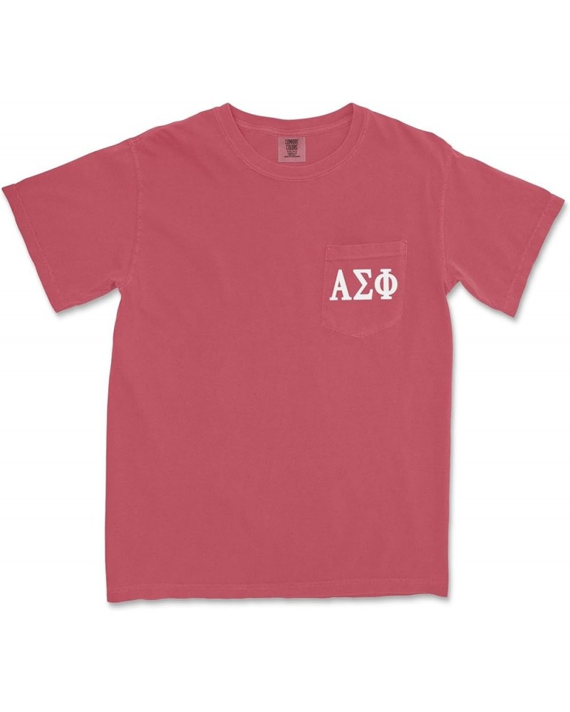 Alpha Sigma Phi Fraternity Comfort Colors Pocket Letters T-Shirt Crimson $12.71 T-Shirts