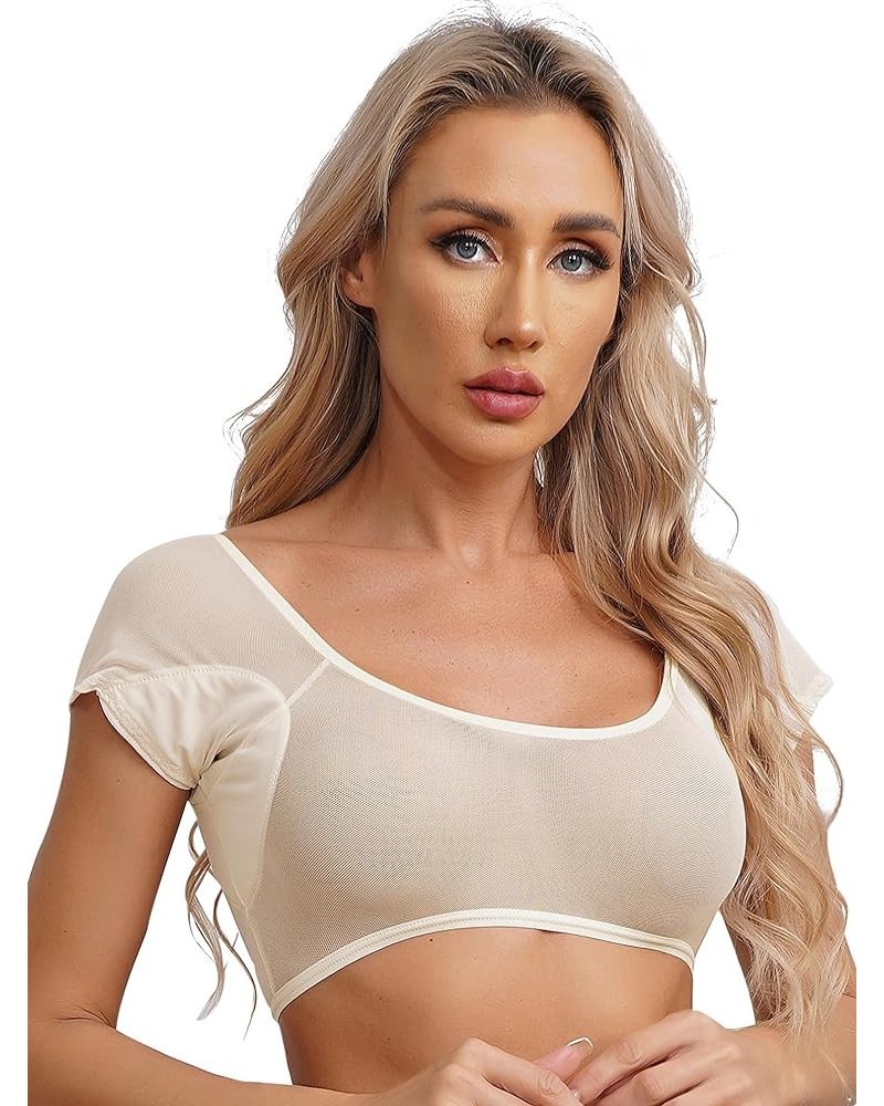 Women's Sleeveless Transparent Mesh Bralette Camis Racerback Tank Tops Mesh Casual T-Shirts Type a Nude $6.11 Tanks