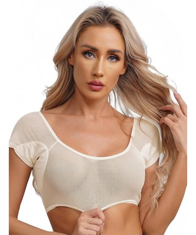 Women's Sleeveless Transparent Mesh Bralette Camis Racerback Tank Tops Mesh Casual T-Shirts Type a Nude $6.11 Tanks