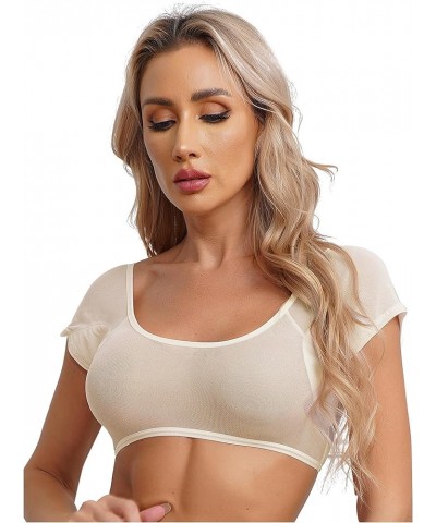 Women's Sleeveless Transparent Mesh Bralette Camis Racerback Tank Tops Mesh Casual T-Shirts Type a Nude $6.11 Tanks