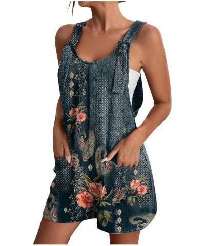 Womens Rompers For Summer Jumpsuits Short Pants Vintage Printed Fashion Casual One-Piece Pants Dark Green $7.55 Rompers