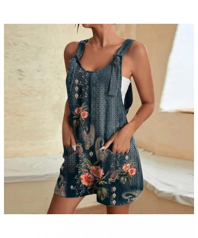 Womens Rompers For Summer Jumpsuits Short Pants Vintage Printed Fashion Casual One-Piece Pants Dark Green $7.55 Rompers