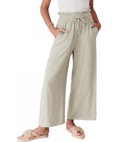 Womens Summer Linen Pants Loose Beach Drawstring Capri Wide Leg Casual High Waist Palazzo Lounge Trousers Beige $16.81 Pants