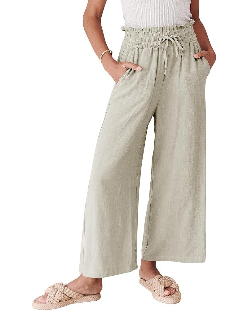 Womens Summer Linen Pants Loose Beach Drawstring Capri Wide Leg Casual High Waist Palazzo Lounge Trousers Beige $16.81 Pants