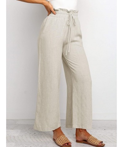 Womens Summer Linen Pants Loose Beach Drawstring Capri Wide Leg Casual High Waist Palazzo Lounge Trousers Beige $16.81 Pants