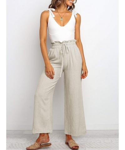 Womens Summer Linen Pants Loose Beach Drawstring Capri Wide Leg Casual High Waist Palazzo Lounge Trousers Beige $16.81 Pants