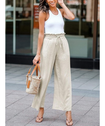 Womens Summer Linen Pants Loose Beach Drawstring Capri Wide Leg Casual High Waist Palazzo Lounge Trousers Beige $16.81 Pants