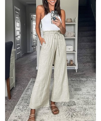 Womens Summer Linen Pants Loose Beach Drawstring Capri Wide Leg Casual High Waist Palazzo Lounge Trousers Beige $16.81 Pants