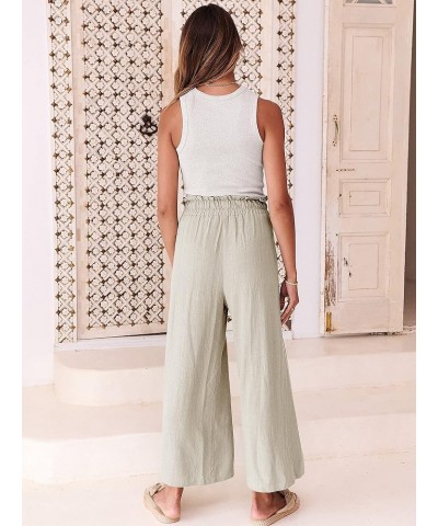 Womens Summer Linen Pants Loose Beach Drawstring Capri Wide Leg Casual High Waist Palazzo Lounge Trousers Beige $16.81 Pants