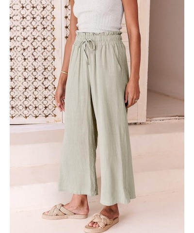 Womens Summer Linen Pants Loose Beach Drawstring Capri Wide Leg Casual High Waist Palazzo Lounge Trousers Beige $16.81 Pants