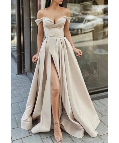 Off Shoulder Prom Dresses with Slit Long Satin Formal Evening Party Dresses for Women with Pockets YJY47 Purple $41.50 Dresses