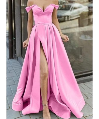 Off Shoulder Prom Dresses with Slit Long Satin Formal Evening Party Dresses for Women with Pockets YJY47 Purple $41.50 Dresses