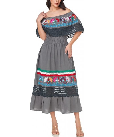 Women Embroidered Mexican Present Casual Sexy Lace Off-Shoulder Long Dress 348sgr $20.09 Dresses