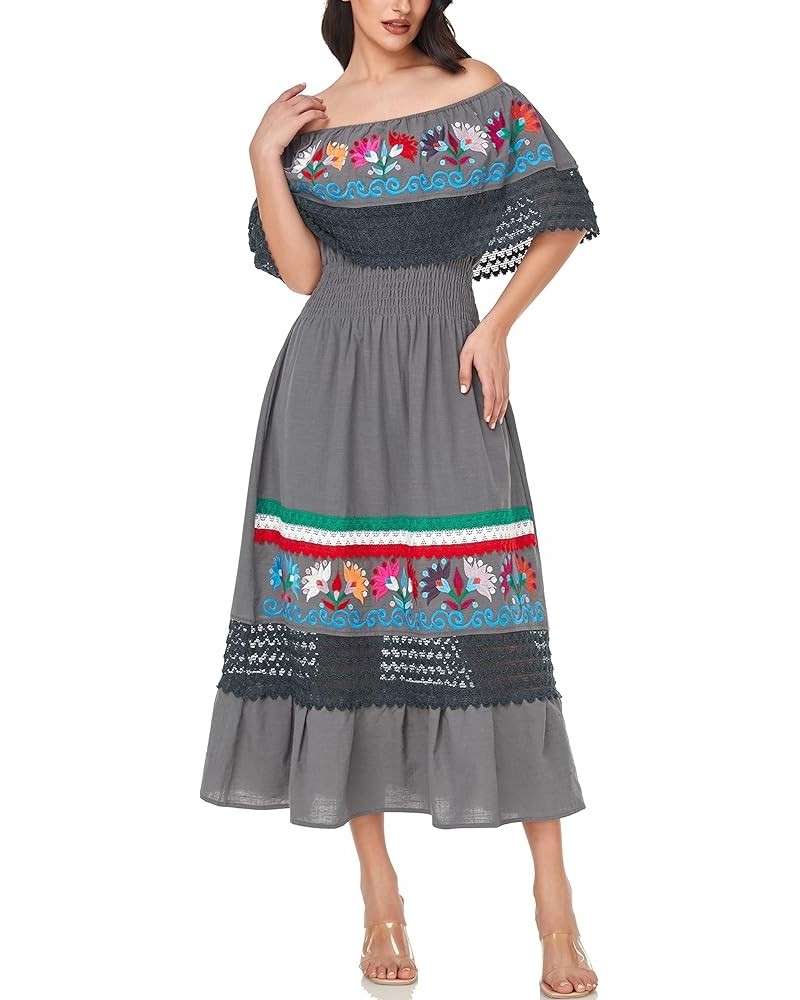 Women Embroidered Mexican Present Casual Sexy Lace Off-Shoulder Long Dress 348sgr $20.09 Dresses