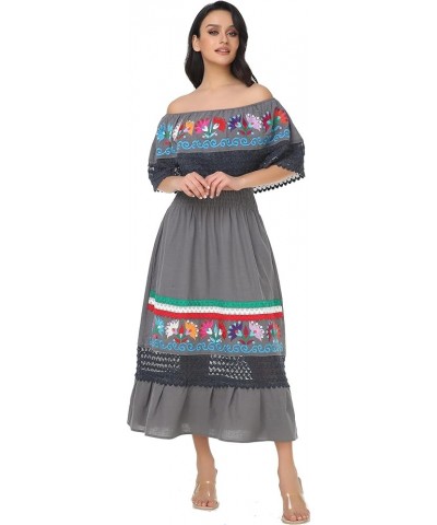 Women Embroidered Mexican Present Casual Sexy Lace Off-Shoulder Long Dress 348sgr $20.09 Dresses