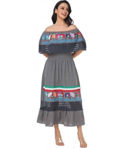 Women Embroidered Mexican Present Casual Sexy Lace Off-Shoulder Long Dress 348sgr $20.09 Dresses