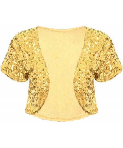 Womens Sequin Jacket Open Front Blazer Casual Short Sleeve Bolero Shrug Cardigan Coat Gold $14.83 Sweaters