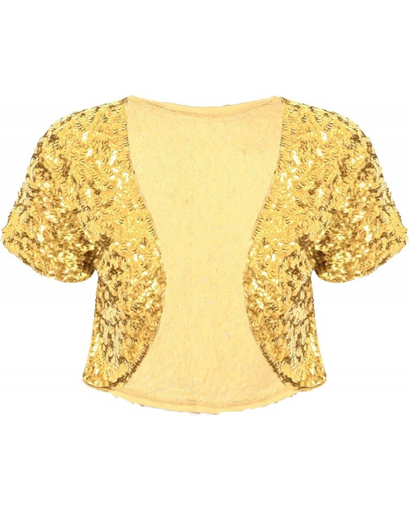 Womens Sequin Jacket Open Front Blazer Casual Short Sleeve Bolero Shrug Cardigan Coat Gold $14.83 Sweaters