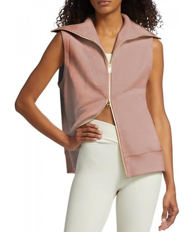 Women's Full Zipper Sweater Vest Top Ribbed Knit Lapel Sweatshirt Double Slider Sleeveless Cardigan Smoke Rose $19.19 Sweaters