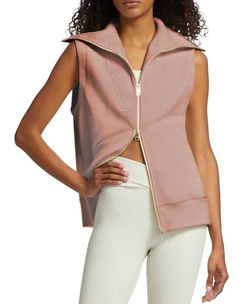 Women's Full Zipper Sweater Vest Top Ribbed Knit Lapel Sweatshirt Double Slider Sleeveless Cardigan Smoke Rose $19.19 Sweaters